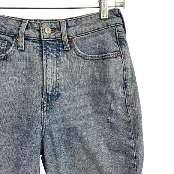 Old Navy OG Straight Jeans Women's Size 0P High Rise Light Wash Distress Ripped - Picture 5 of 12